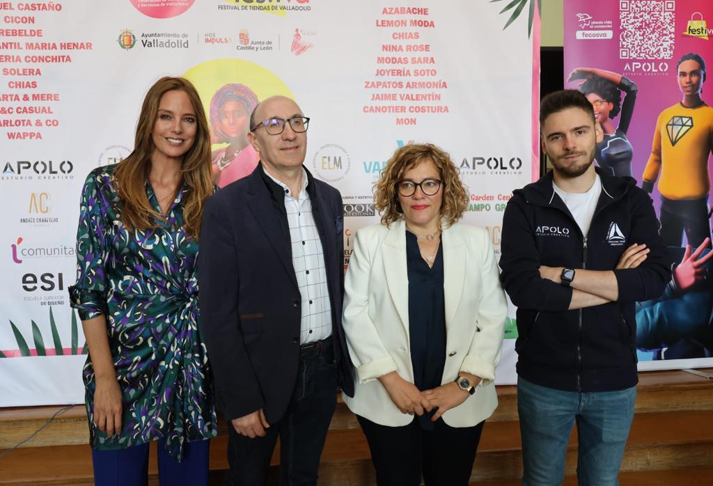 La Concejala Delegada de Innovación, Desarrollo económico, Empleo y Comercio Charo Chávez junto al presidente de la Federación de Comercio y Servicios de Valladolid (FECOSVA), Jesús Herreras, la directora de ELM Producciones y Eventos, Estefanía Luyk, y Omar Rabadán en representación de Apolo Estudio Creativo.