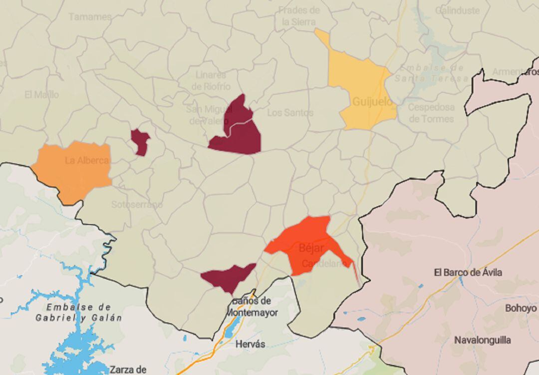 Mapa de la incidencia del covid en Salamanca