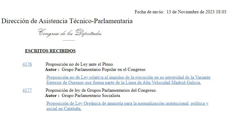 Registro de la ley de amnistía en el Congreso de los Diputados