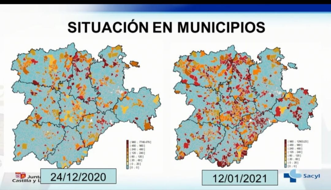 Mapa comparativo de la evolución de los casos en esta tercera ola