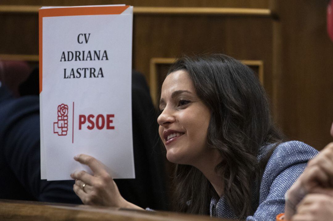 Inés Arrimadas, de Ciudadanos, durante el debate de investidura en el Congreso