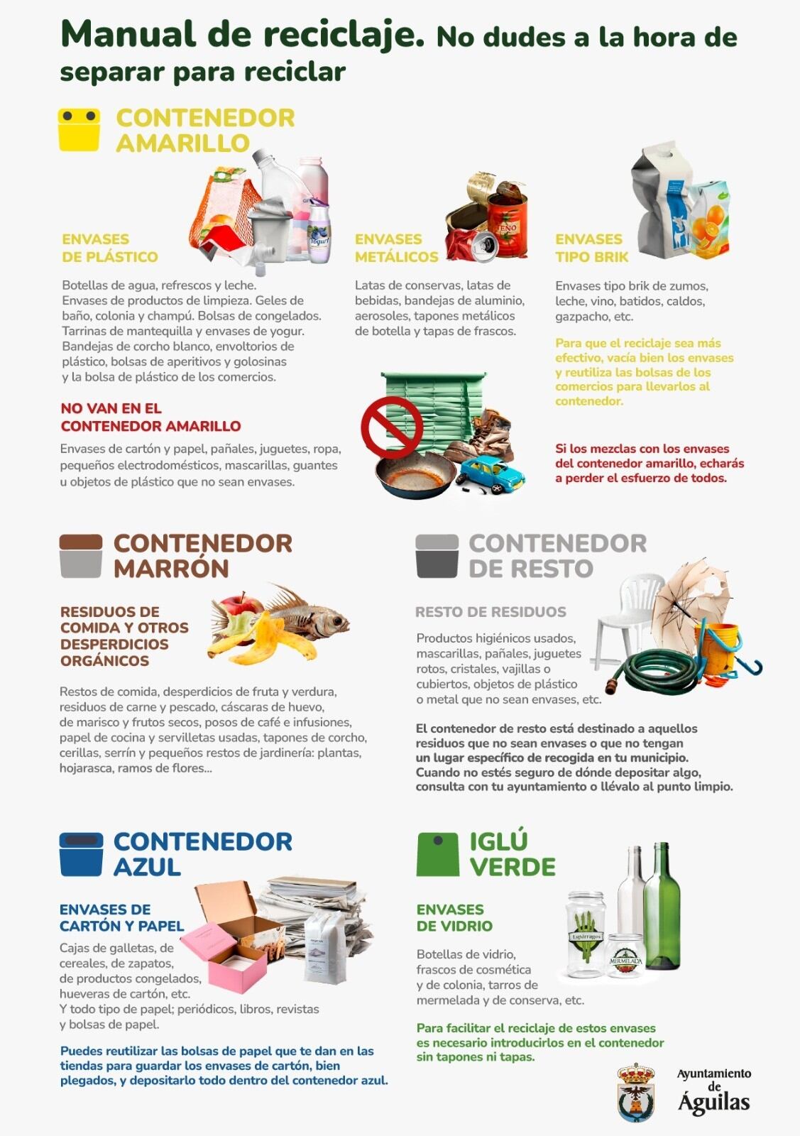 Águilas incrementa la separación de envases en el contenedor amarillo más de un 6% y en el de papel cartón un 5%.