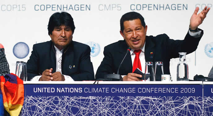 Evo Morales y Hugo Chávez, en la Cumbre de Copenhague de 2009