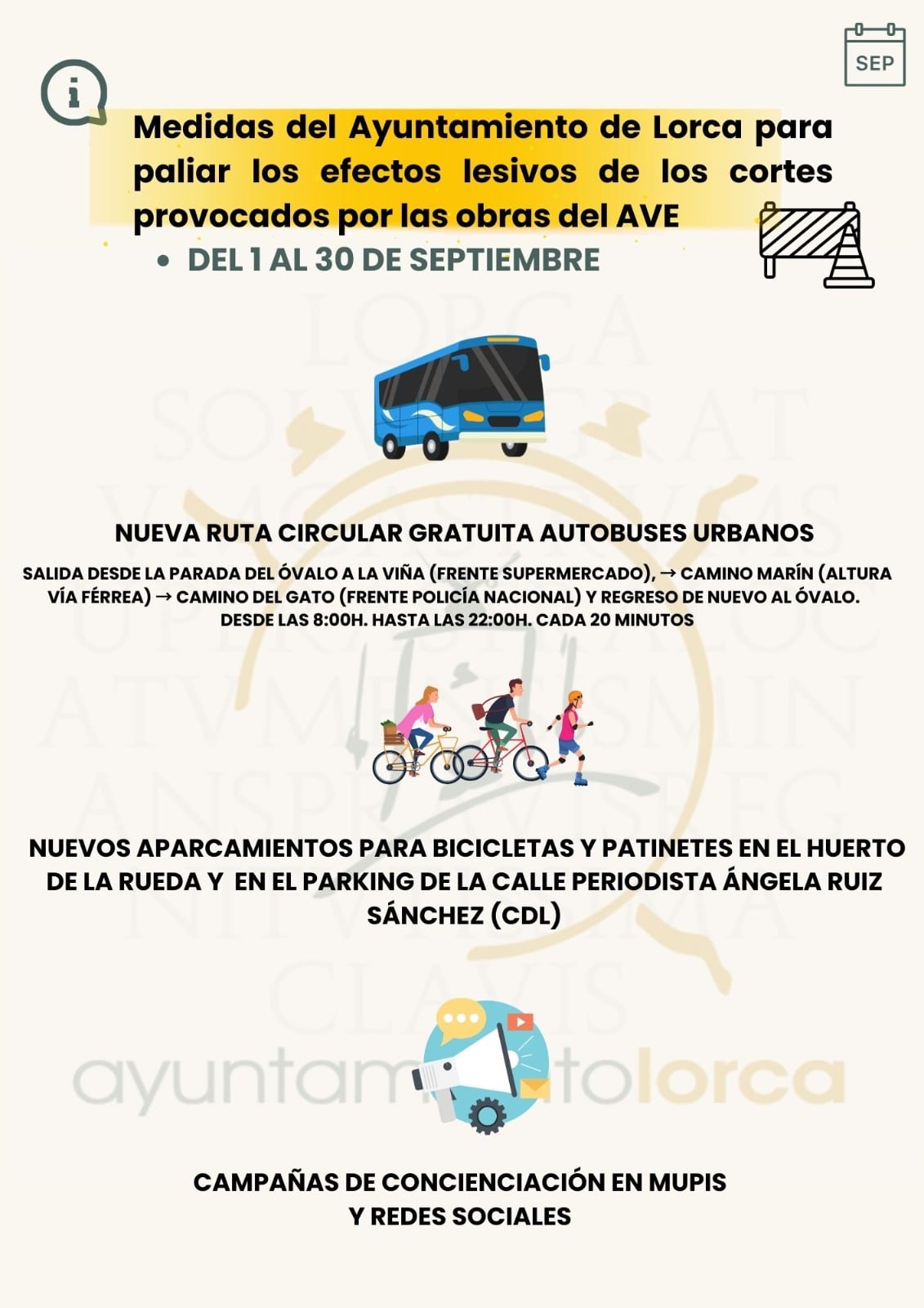 El Ayuntamiento de Lorca acondiciona casi 1.000 nuevas plazas en aparcamientos y espacios disuasorios por las obras del AVE.