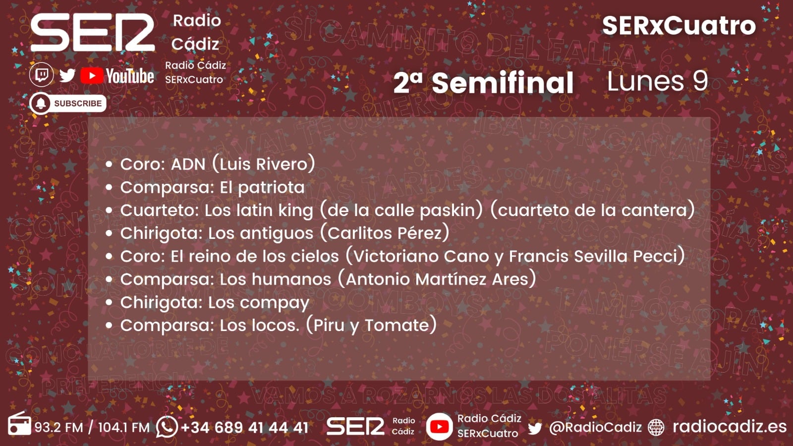 Orden de actuación del segundo día de Semifinales del COAC 2026.