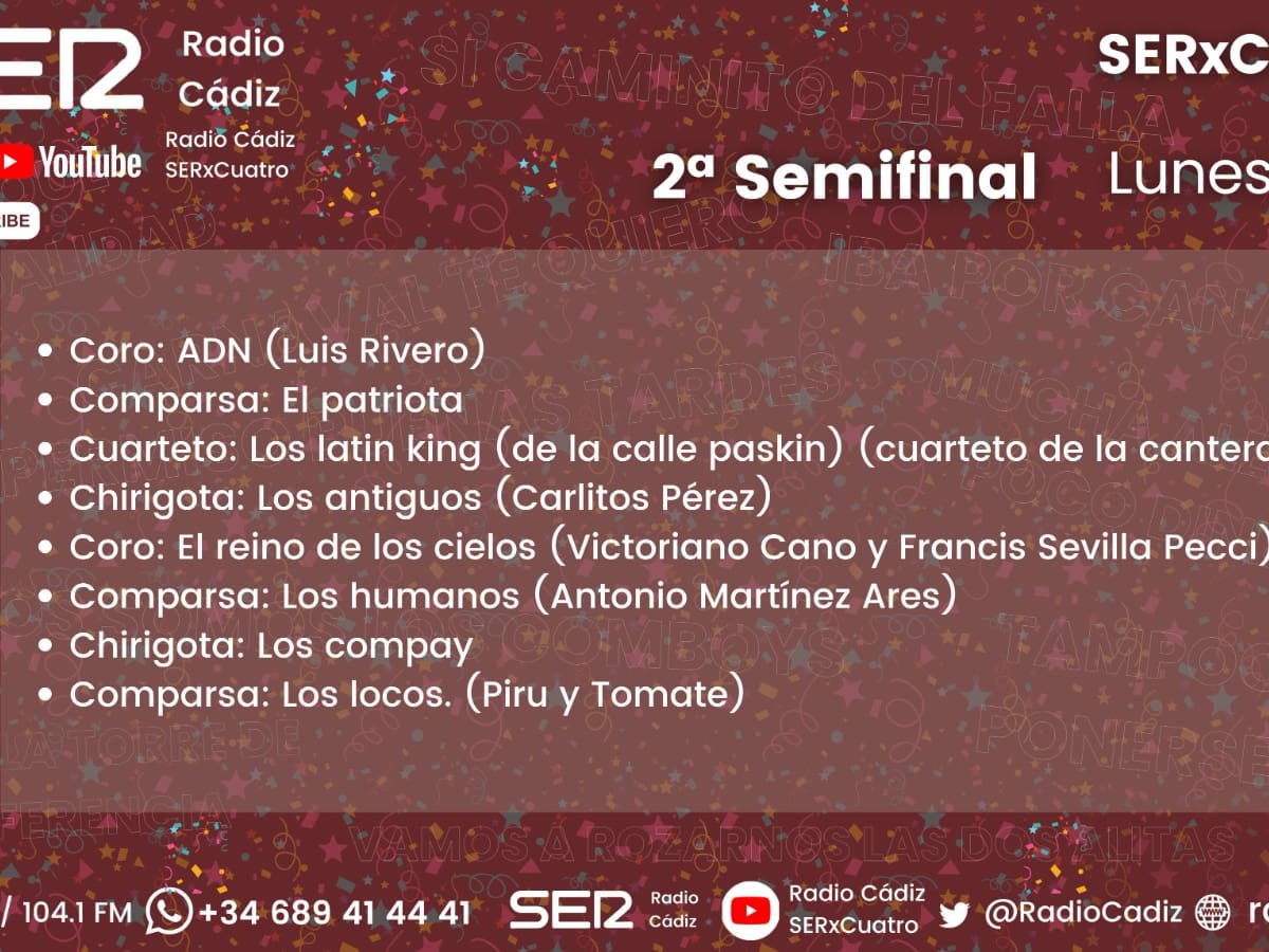 Quién canta hoy en el COAC 2026: orden de actuación de la segunda sesión de Semifinales