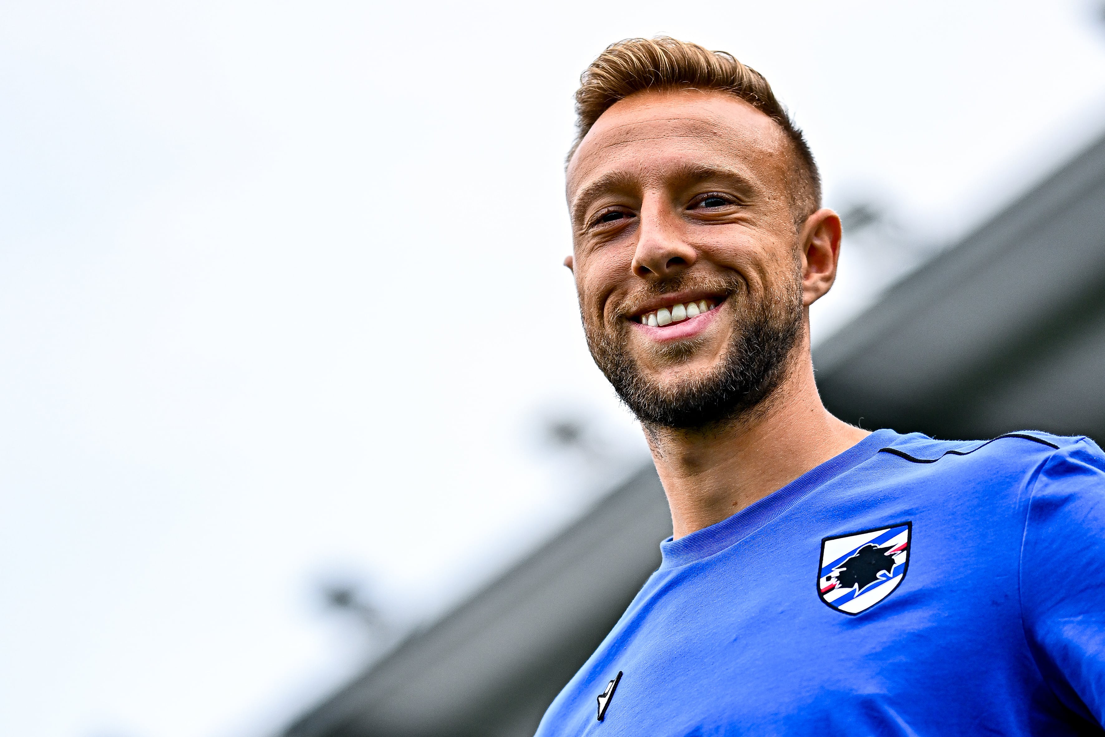 LA SPEZIA, ITALY - AUGUST 18: Victor Narro of Sampdoria looks on during a pitch inspection prior to kick-off in the Coppa Italia match between Spezia Calcio and UC Sampdoria at Stadio Alberto Picco on August 18, 2025 in La Spezia, Italy. (Photo by Simone Arveda/Getty Images)