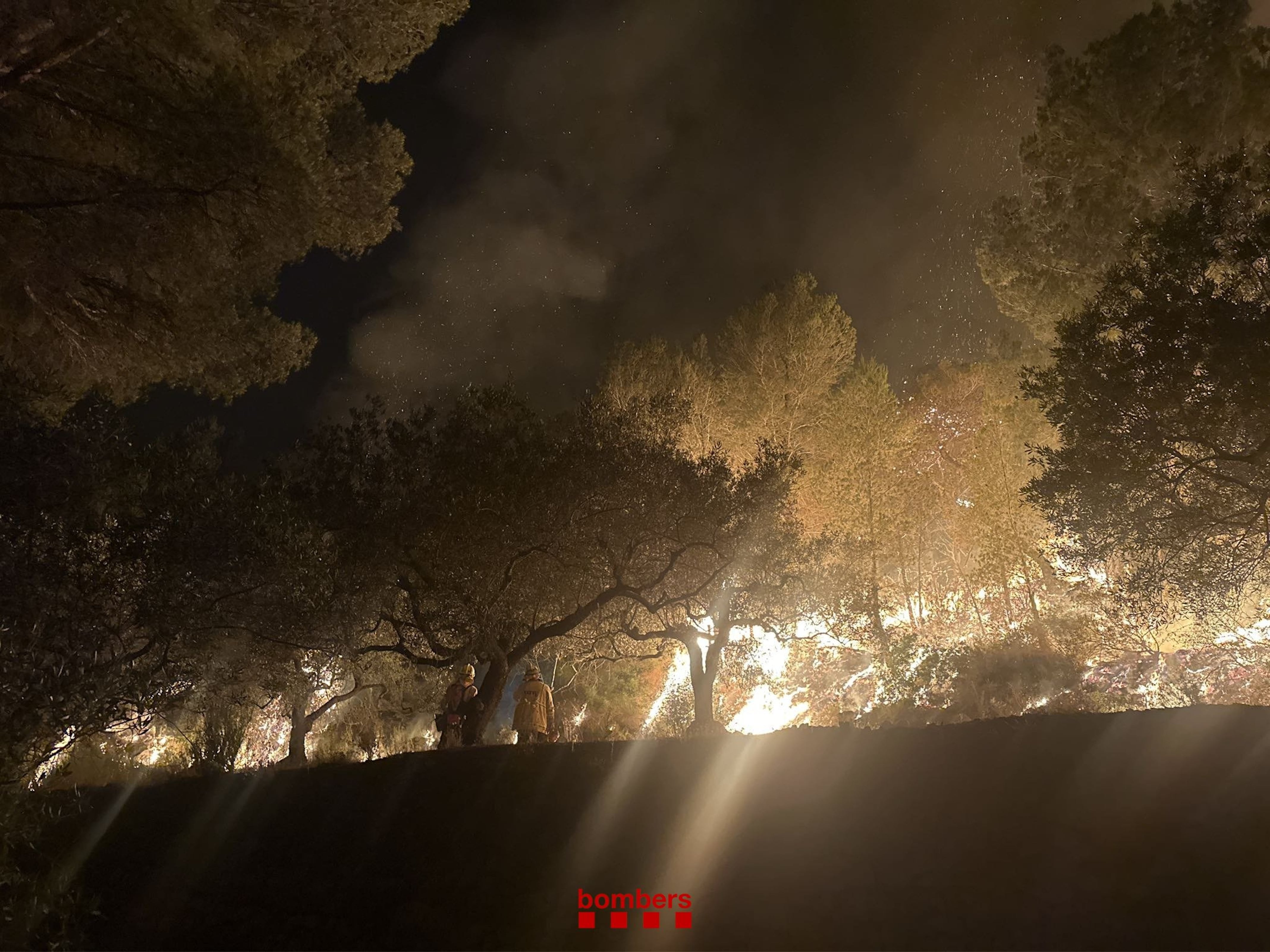 El incendio forestal de Paüls, en el sur de Tarragona, esta noche.