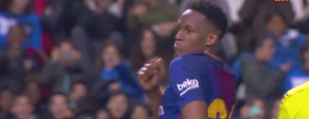 Yerry Mina celebra su gol en Lleida