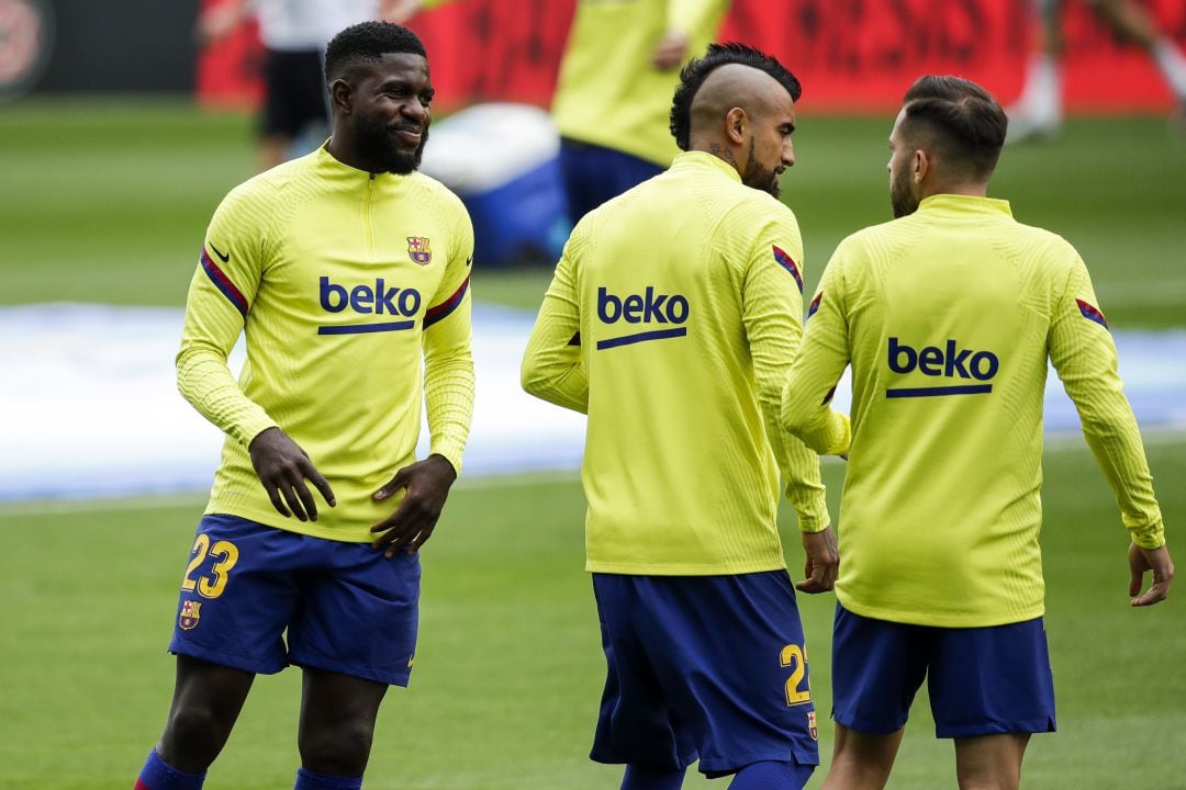 Samuel Umtiti abans del partit al camp del Celta.