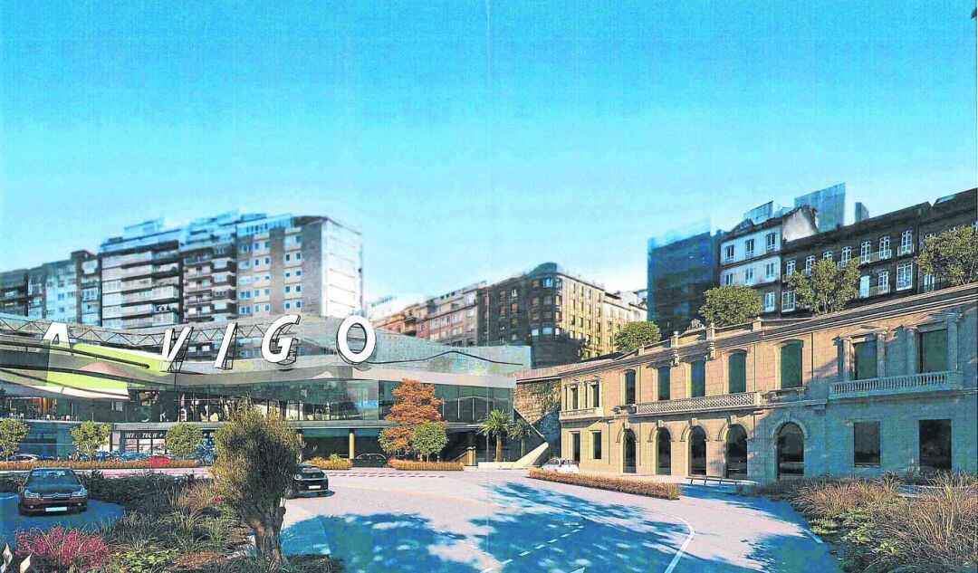 Infografía de la recuperación de la antigua fachada de la estación de tren de Vigo.