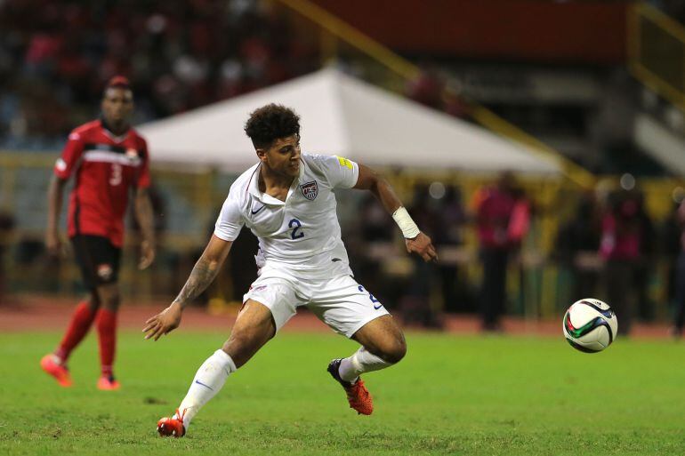 PORT OF SPAIN, TRINIDAD & TOBAGO - NOVEMBER 17: USA's #3 DeAndre Yedlin brings the ball under control as T&T's # 3 Joevin Jones looks on during a World Cup Qualifier between Trinidad and Tobago and USA as part of the FIFA World Cup Qualifiers for Russia 2018 at Hasely Crawford Stadium on November 17, 2015 in Port of Spain, Trinidad & Tobago. (Photo by Ashley Allen Getty Images)