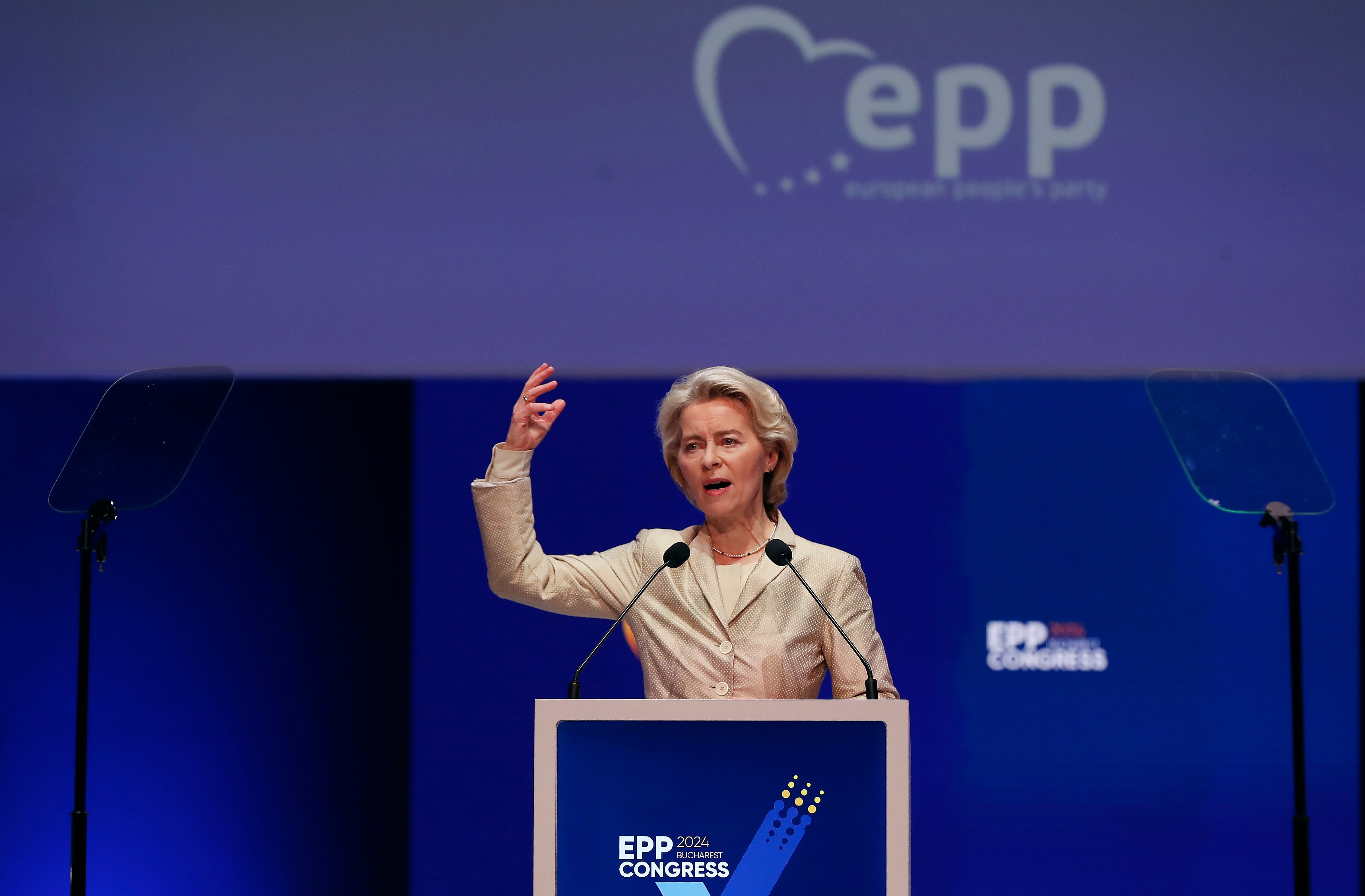 Ursula von der Leyen durante su intervención ante el congreso del Partido Popular Europeo en Bucarest