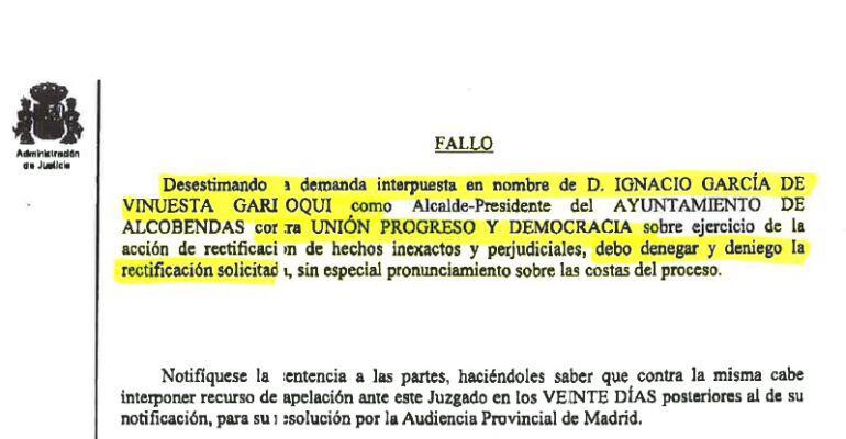 Fallo de la sentencia desestimando la demada de rectificación 