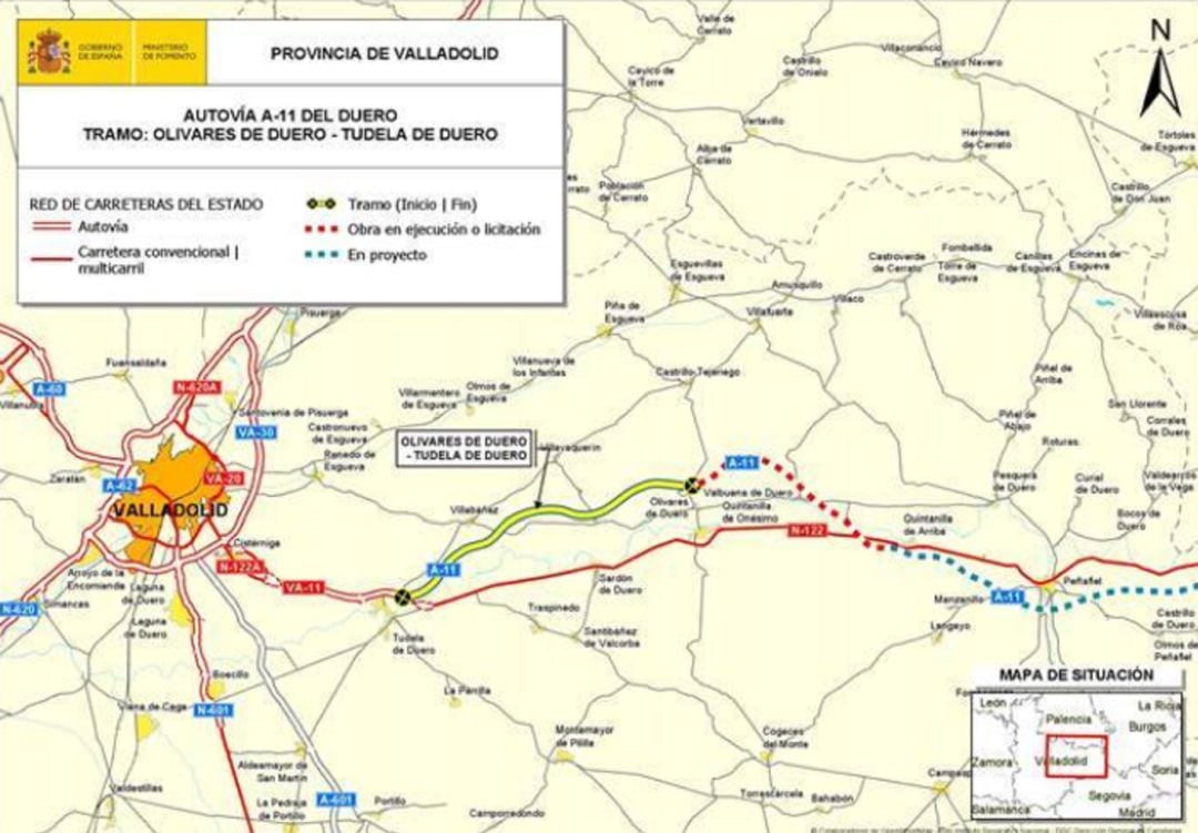 Mapa del trazado de la A-11 entre Olivares y Tudela