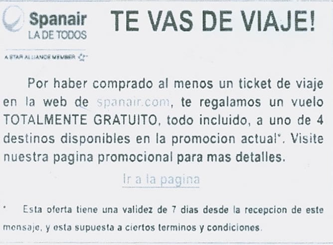 Anuncio del timo de Spanair.com / CADENA SER