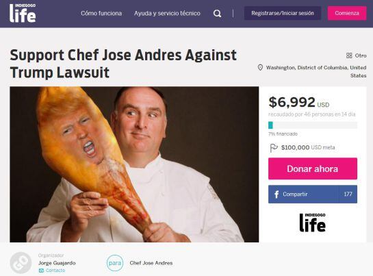 Captura de pantalla de la página de apoyo al chef José Andrés.