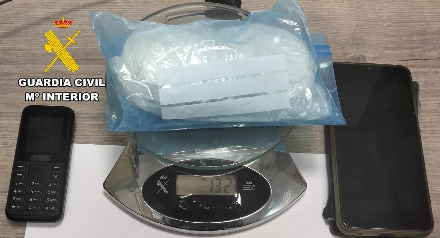 La -Guardia Civil interceptó 132 gramos de cocaína a un conductor en un control de carretera