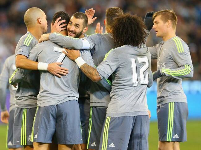 El Madrid celebra el gol de Cristiano al City