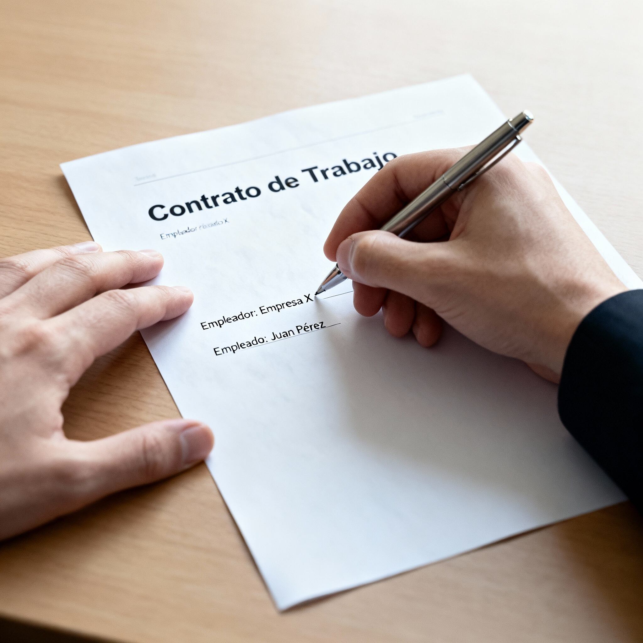 Firma de un contrato de trabajo.