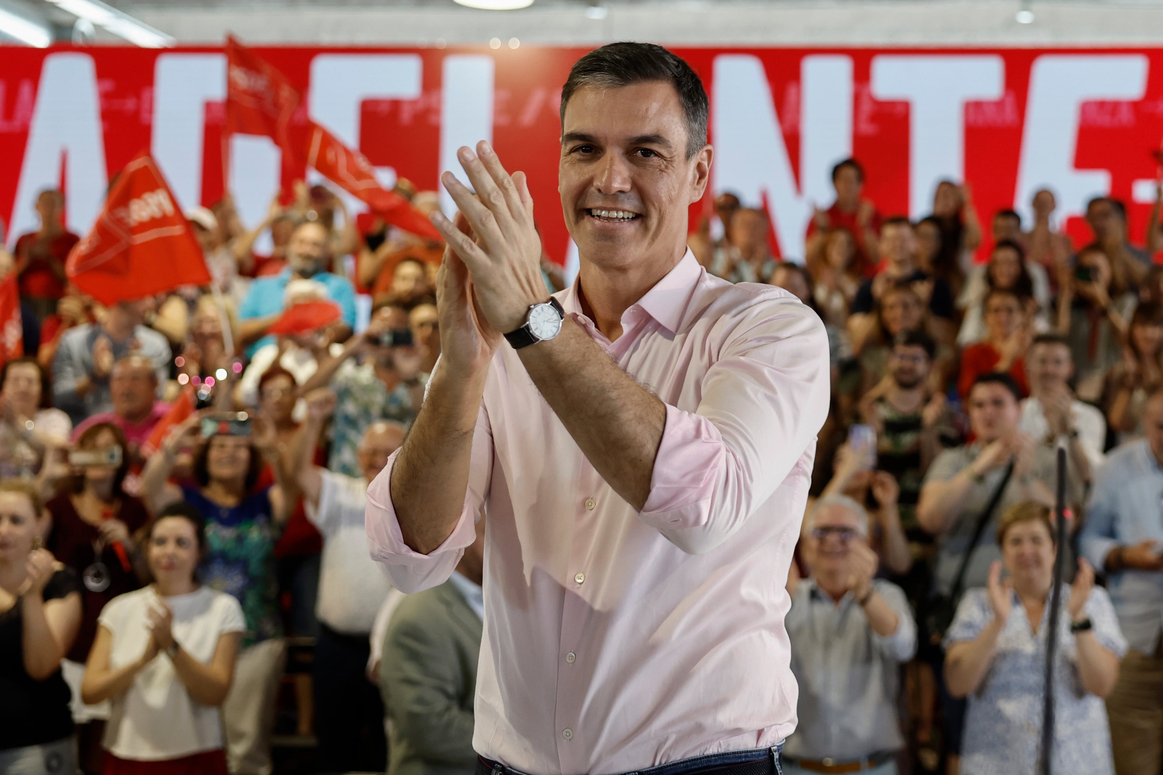 El presidente del Gobierno, Pedro Sánchez, en el acto de arranque de la campaña electoral del PSOE, en la Casa de Campo de Madrid