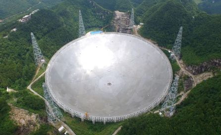 El radio telescopio más grande del mundo situado en la provincia de Guizhou, en China.