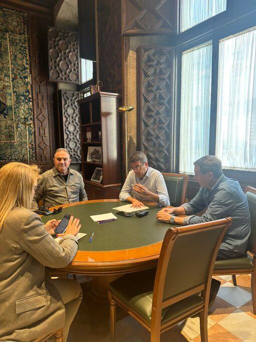 Carlos Mazón, Susana Camarero, Francisco Gan Pampols y Marciano Gómez en el Palau de la Generalitat, en una reunión por la emergencia del apagón