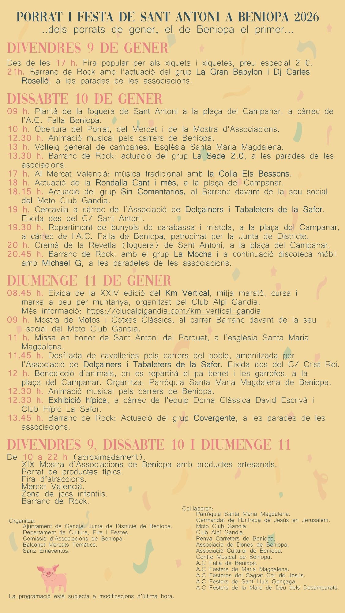 Cartel actividades Porrat de Beniopa