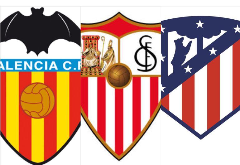 Escudos VCF, Sevilla y Atlético.
