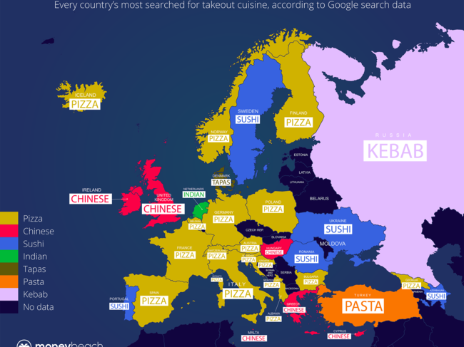 El mapa europeo de la comida a domicilio.