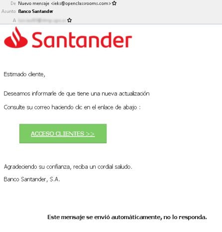 Este es el mail relacionado con el Banco Santander.