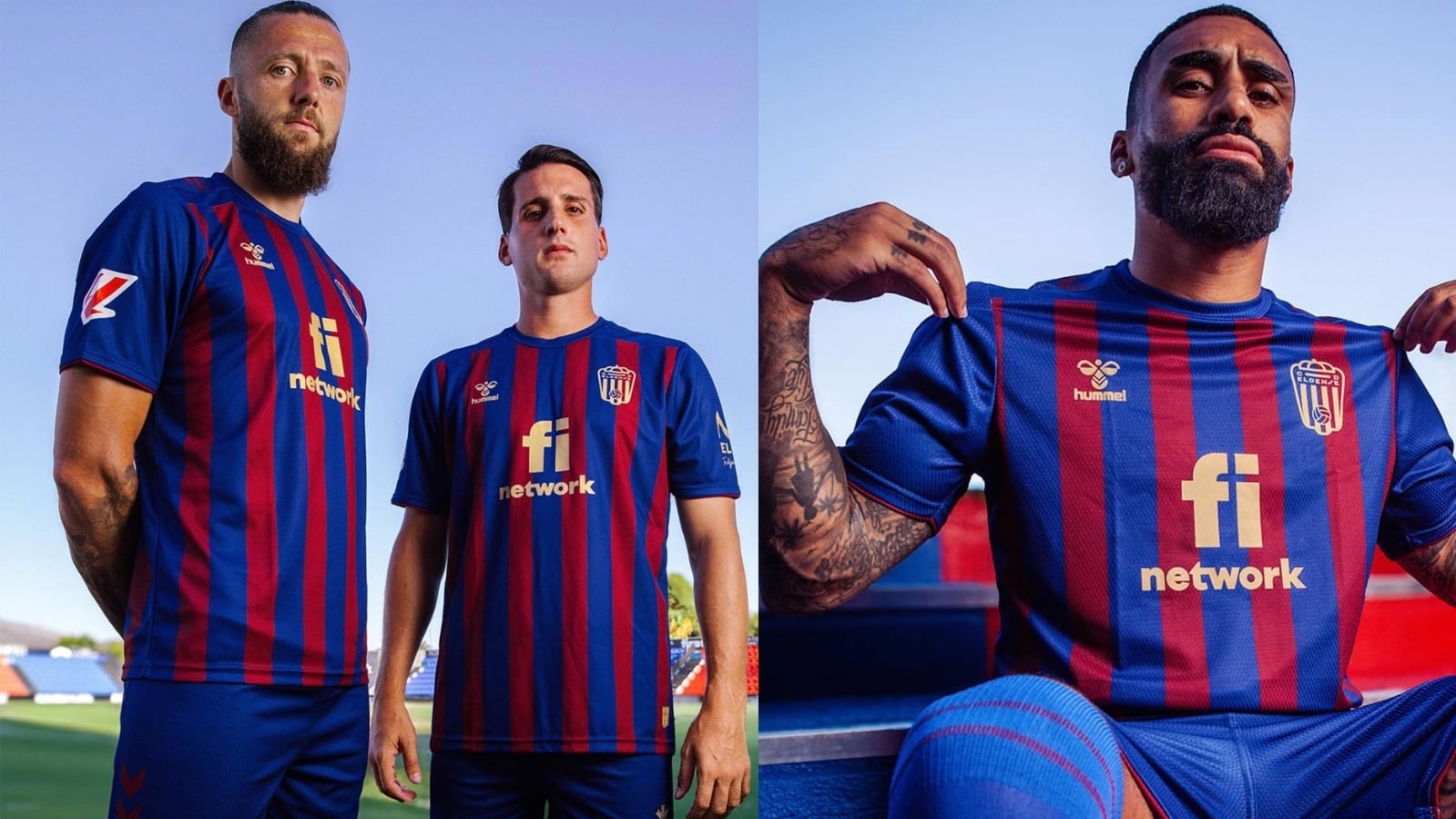 David Timor, Juanto Ortuño y Derick Poloni posan con la nueva camiseta del Eldense