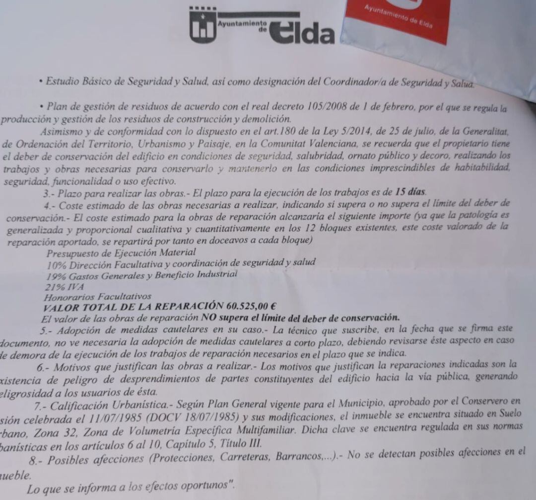 Escrito recibido por los vecinos