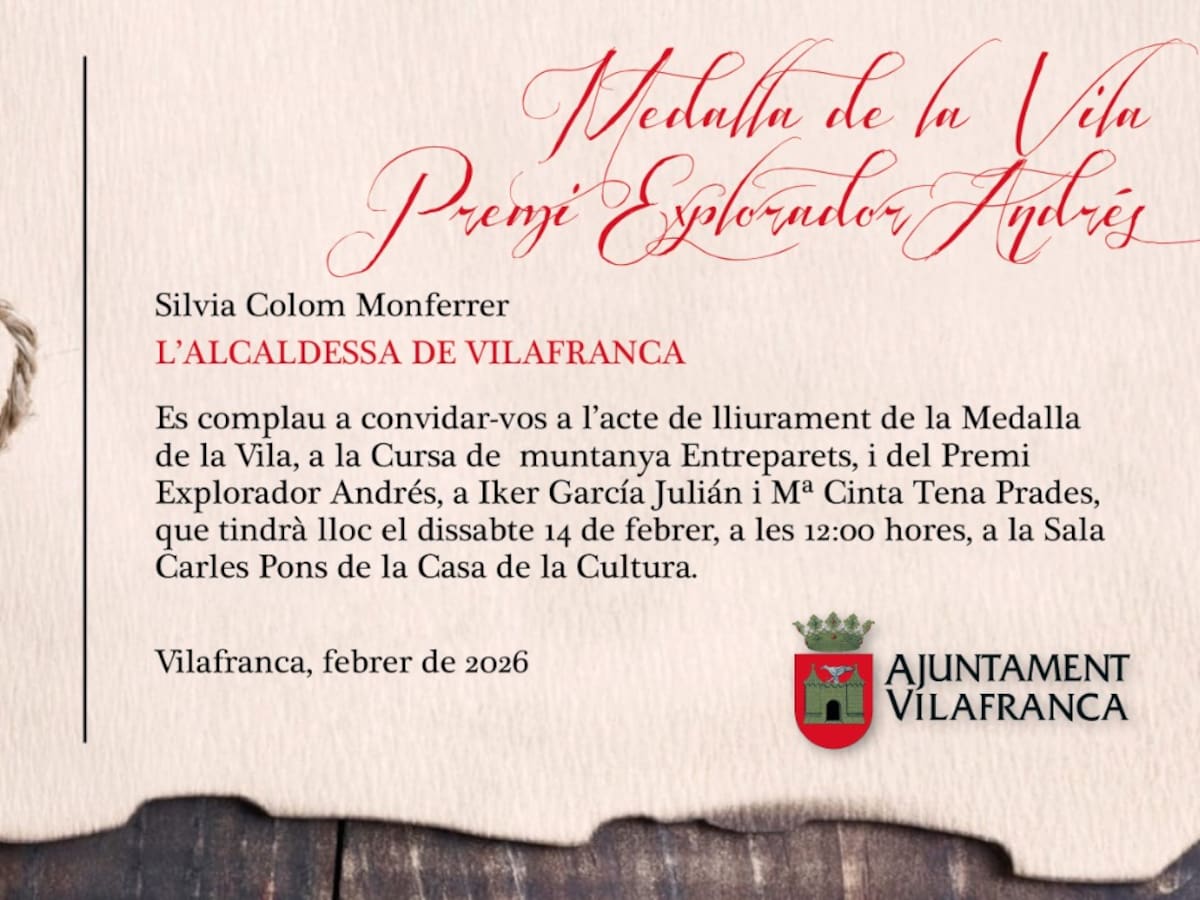 Vilafranca conmemora el 787º aniversario de la Carta Pobla con la entrega de la Medalla de la Vila y del Premio Explorador Andrés