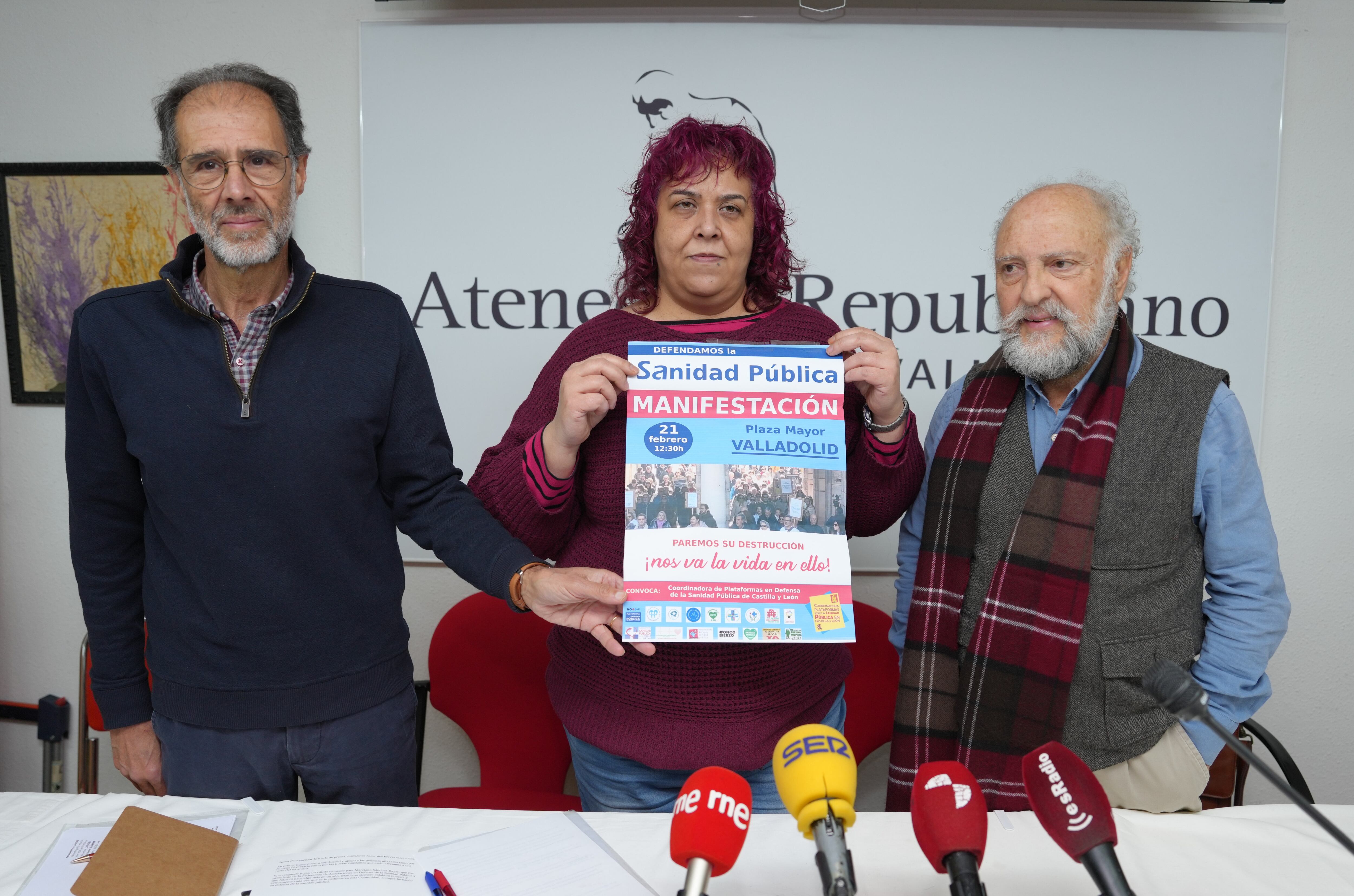 La Coordinadora de Plataformas en Defensa de la Sanidad Pública de Castilla y León presentan la movilización prevista para el 21 de febrero en Valladolid bajo el lema ‘Defendamos la sanidad. Paremos su destrucción. Nos va la vida en ello’