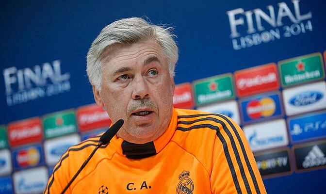 Ancelotti, durante la rueda de prensa previa a la final de Lisboa