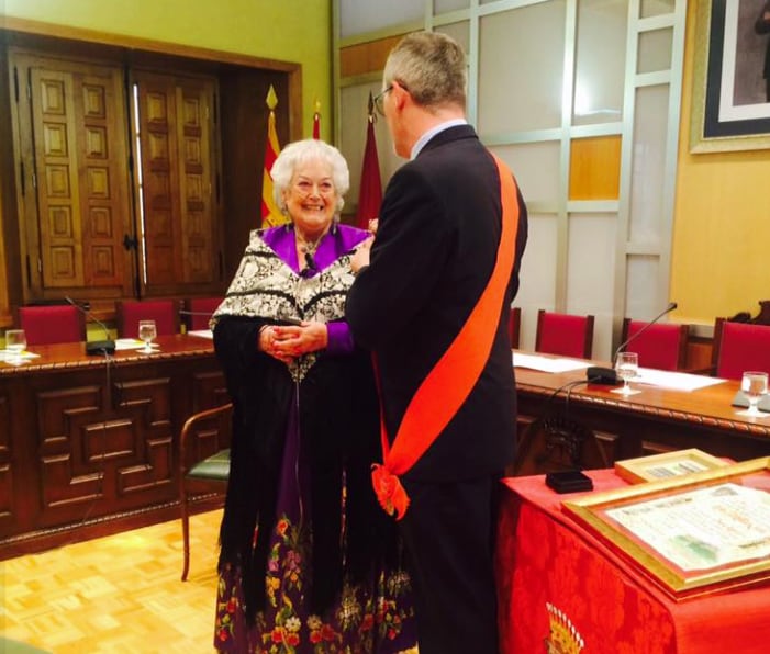 Inmaculada Suárez, en el acto de reconocimiento de Hija Adoptiva de la Ciudad de Jaca, en 2018
