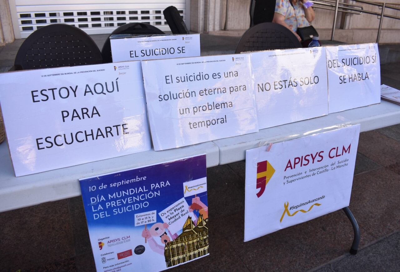 Carteles que se han exhibido en la Plaza Mayor para sensibilizar a la población