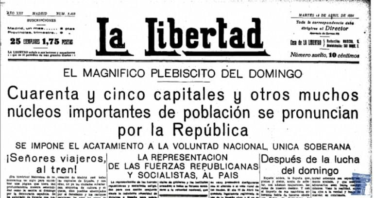 Portada del diario &#039;La Libertad&#039; del 14 de abril de 1931