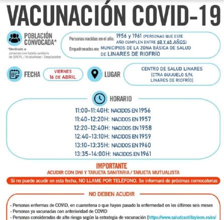 Información de la campaña de vacunación en Linares de Riofrío
