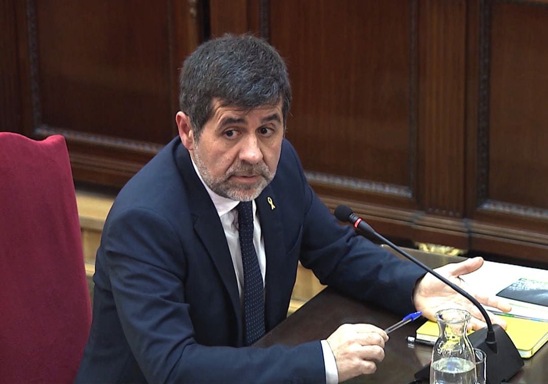 El expresidente de la Asamblea Nacional Catalana (ANC) Jordi Sánchez, durante su interrogatorio en la sexta jornada del Juicio del procés en el Tribunal Supremo. 