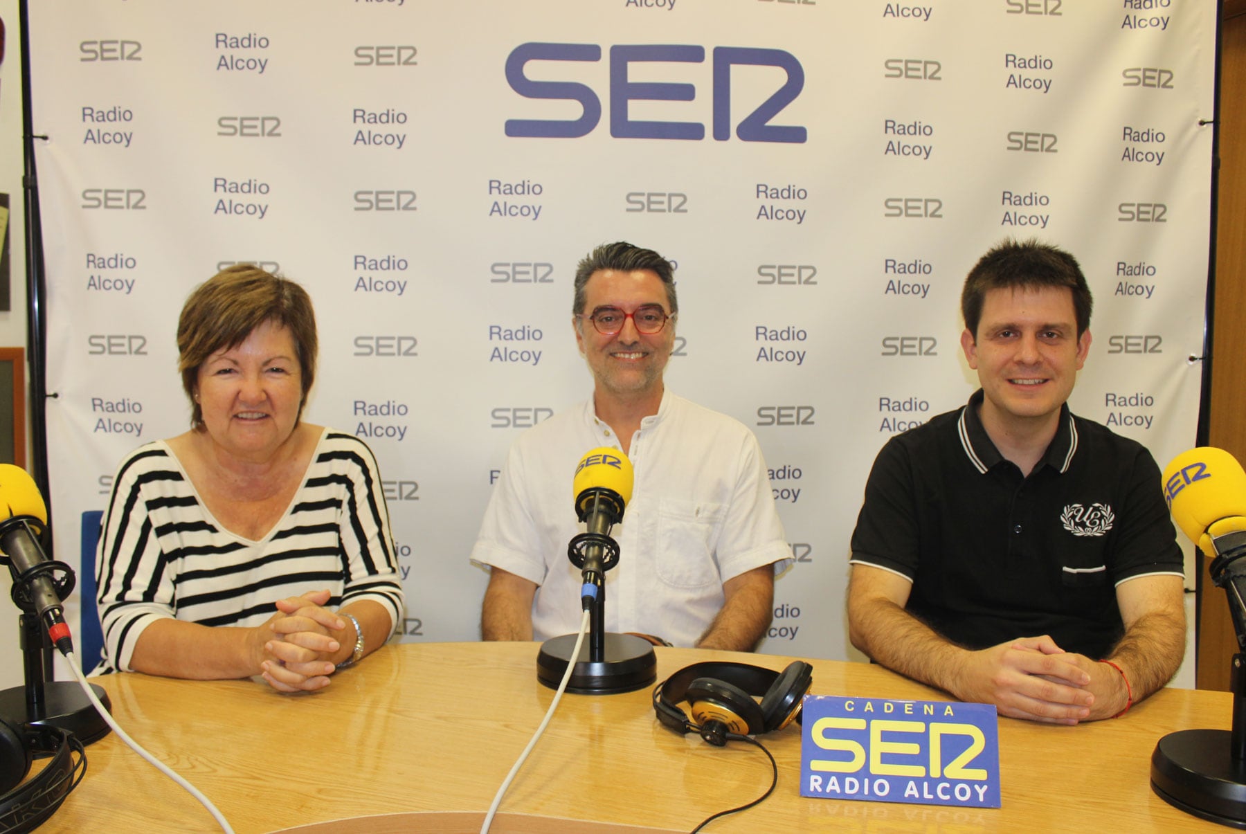 Melines García, Ximo Sanç i David Cantó, en l&#039;estudi central de Radio Alcoy