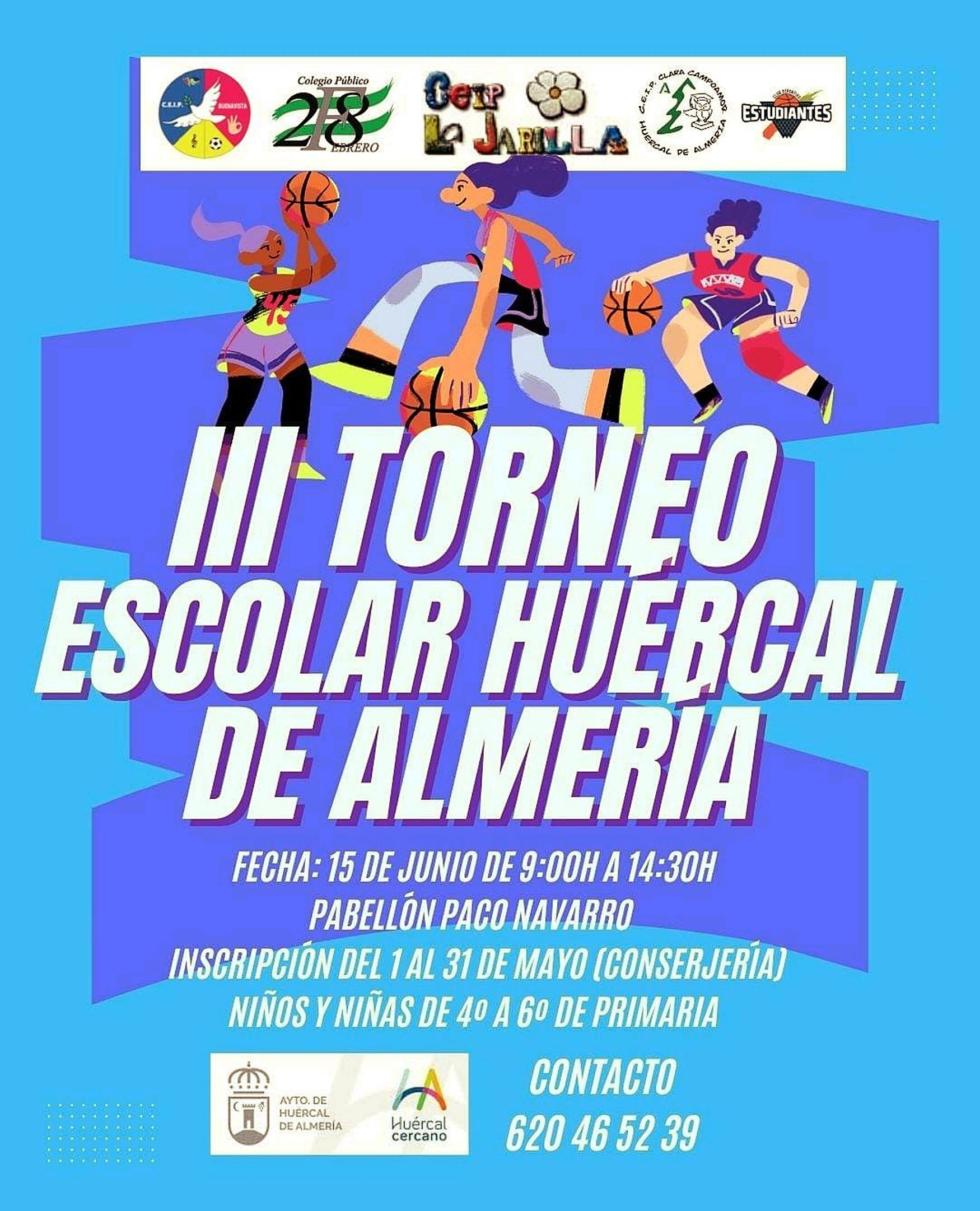 El cartel del evento escolar organizado por el Ayuntamiento y el club de baloncesto de Huércal de Almería.