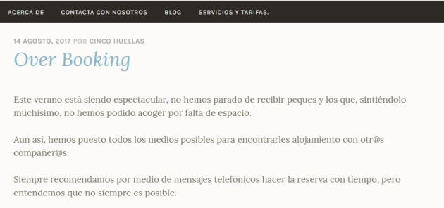 La propia web hablaba de Over Booking durante el pasado verano