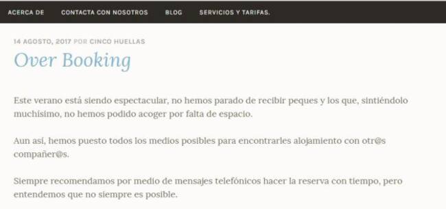 La propia web hablaba de Over Booking durante el pasado verano