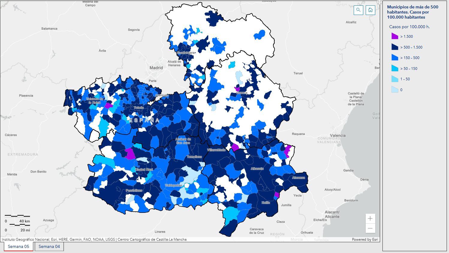 Mapa de la incidencia del COVID la semana 5 del año (del 31 de enero al 6 de febrero)