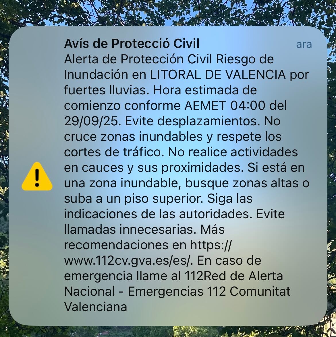 ESAlert en la comarca de la Ribera Alta. Fuente: Radio Xàtiva Cadena SER
