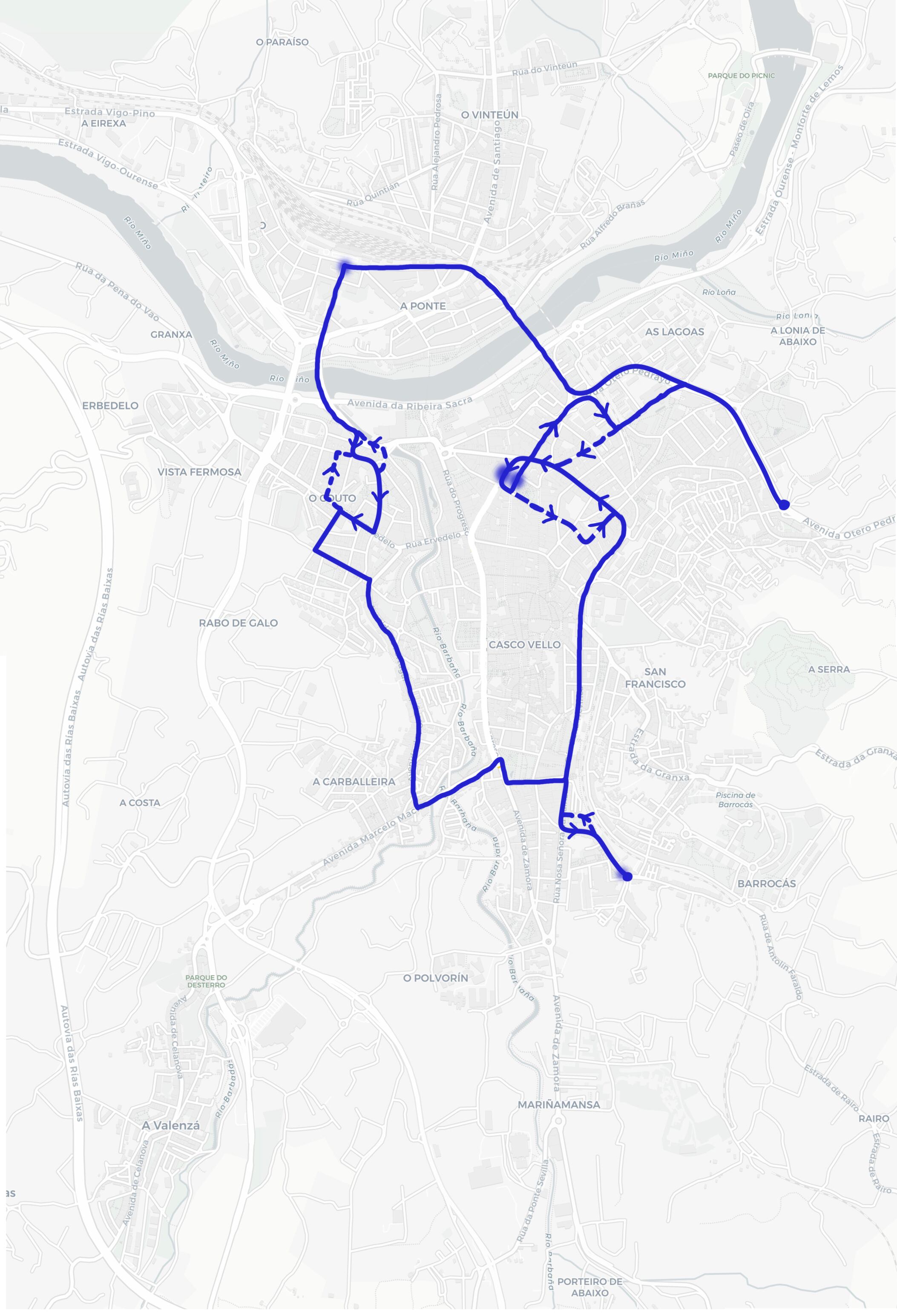 Nueva línea circular propuesta por el Concello de Ourense