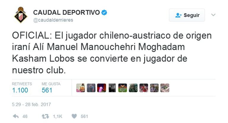 Así comunicó el fichaje el Caudal Deportivo de Mieres