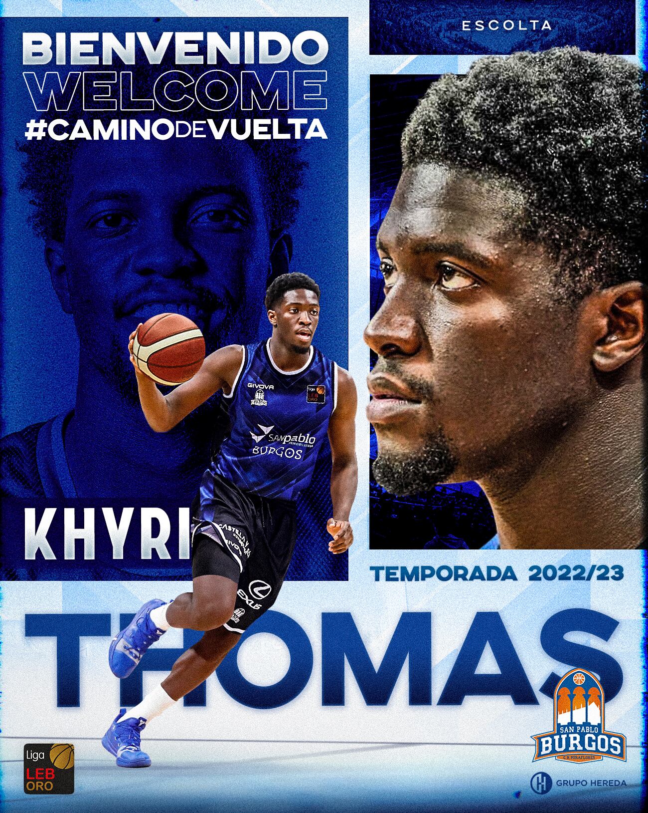 Anuncio del fichaje de Khyri Thomas por el Hereda San Pablo.